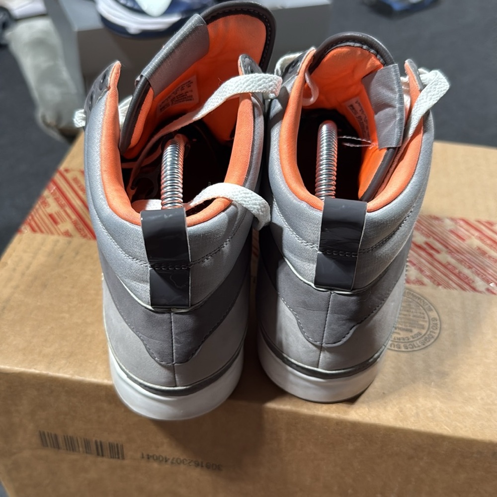 Gray and Orange High-Top Sneakers - Picture 2 of 5